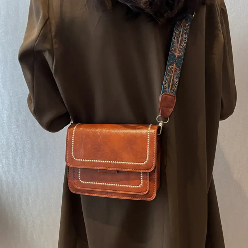 Camel Vegan Leather Crossbody Bag