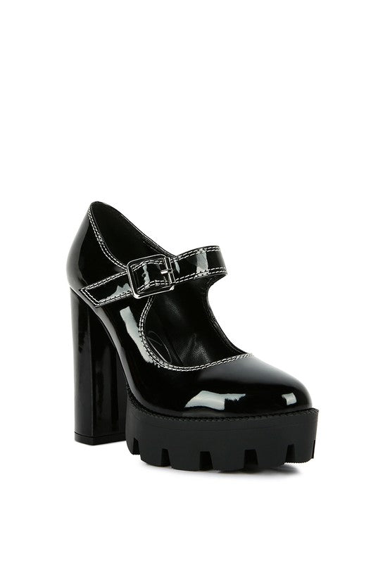 Black Patent Heel Mary Jane Shoes