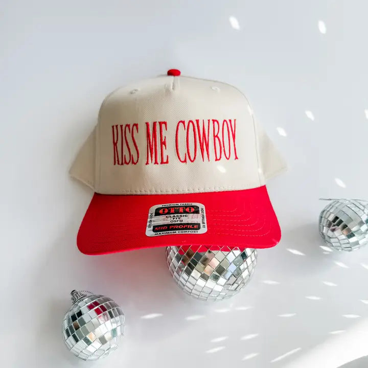 Red "Kiss Me Cowboy" Embroidered Trucker Hat