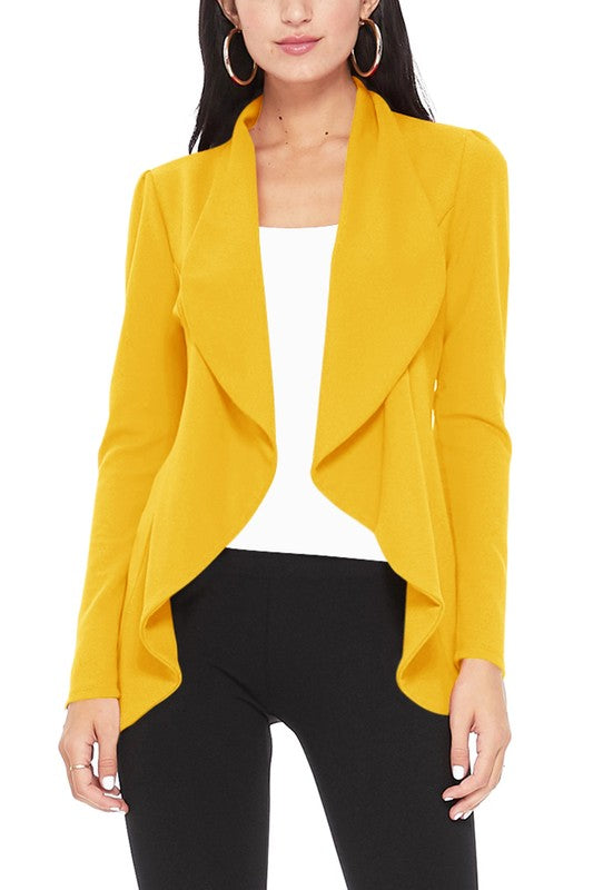 Yellow Solid Color Waist Length Blazer