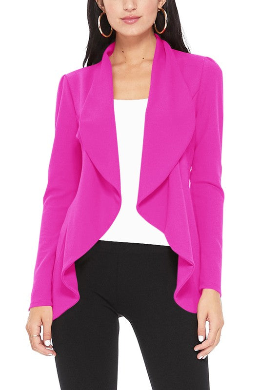 Magenta Solid Color Waist Length Blazer