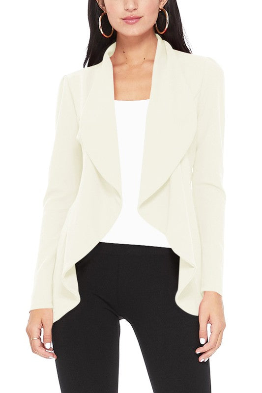 White Solid Color Waist Length Blazer