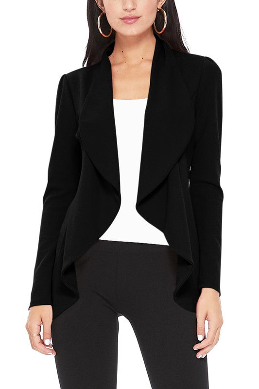 Black Solid Color Waist Length Blazer