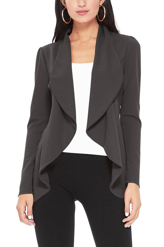 Grey Solid Color Waist Length Blazer