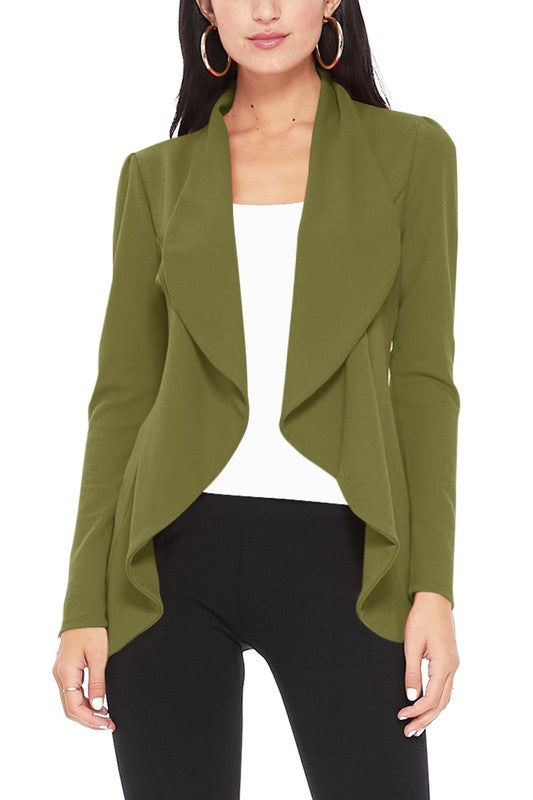 Olive Solid Color Waist Length Blazer