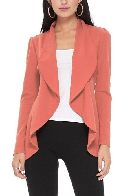 Pink Solid Color Waist Length Blazer