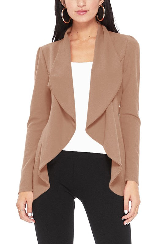 Mocha Solid Color Waist Length Blazer