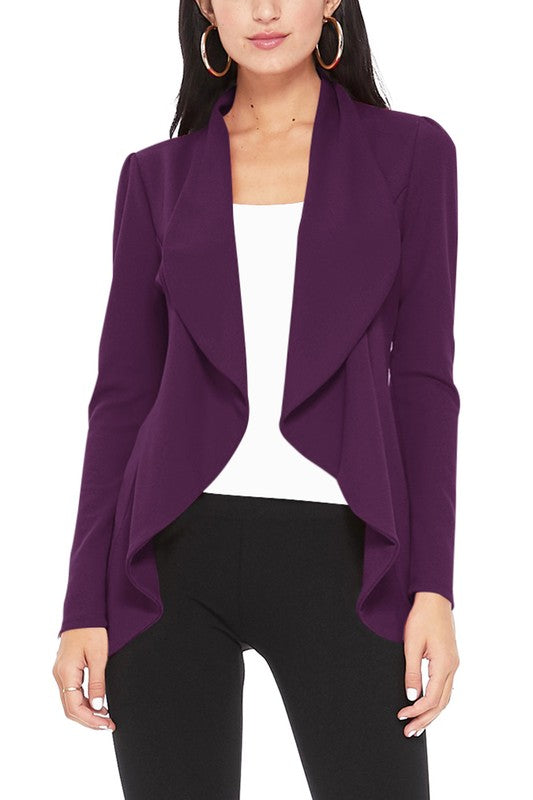 Purple Solid Color Waist Length Blazer