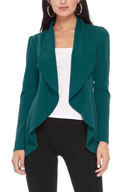 Teal Solid Color Waist Length Blazer