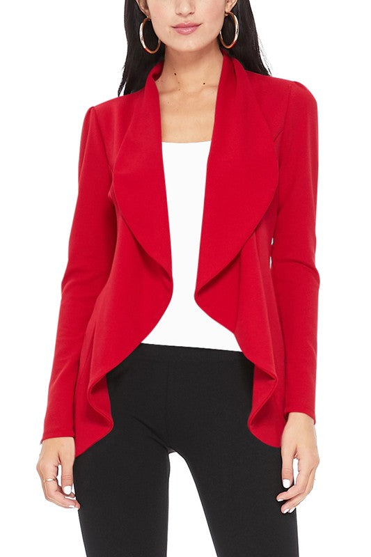 Red Solid Color Waist Length Blazer