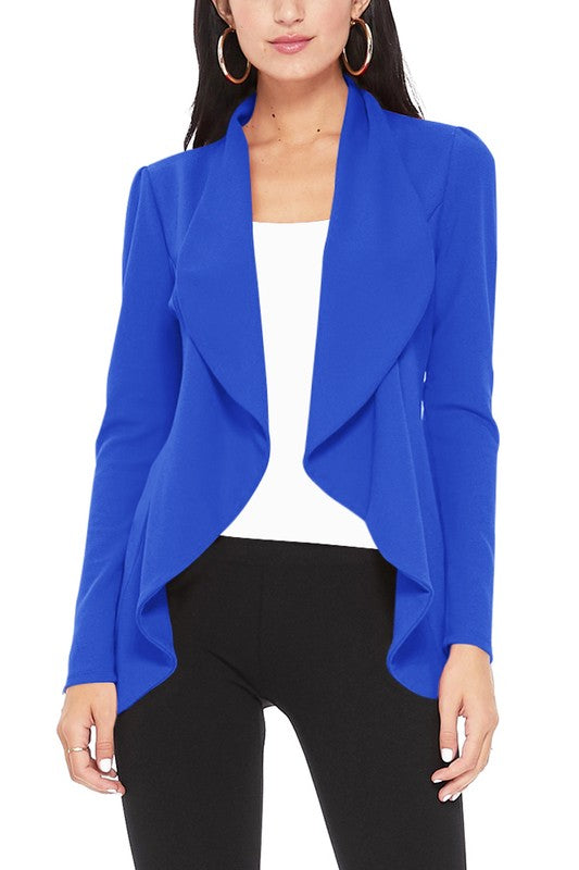 Blue Solid Color Waist Length Blazer