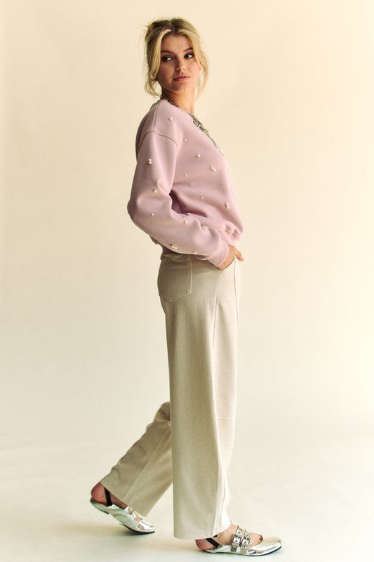 Cream Barrel Leg Drawstring Pants