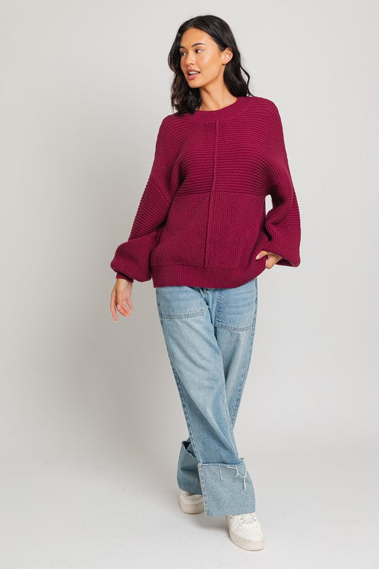 Wine Long Sleeve Knitted Sweater