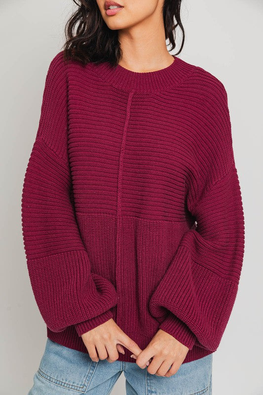 Wine Long Sleeve Knitted Sweater