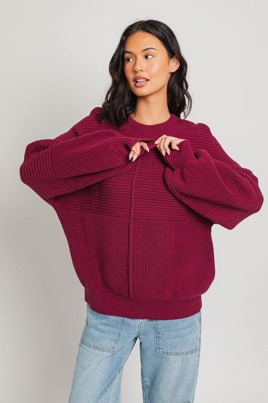 Wine Long Sleeve Knitted Sweater