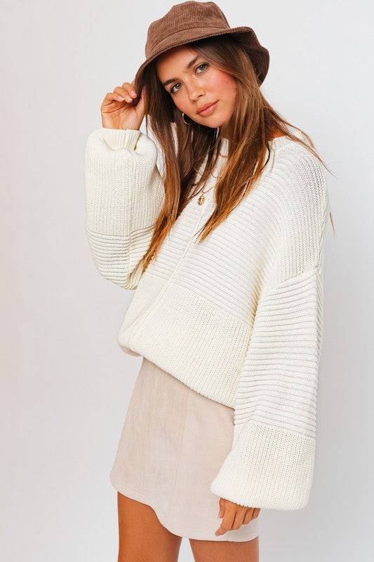 White Long Sleeve Knitted Sweater