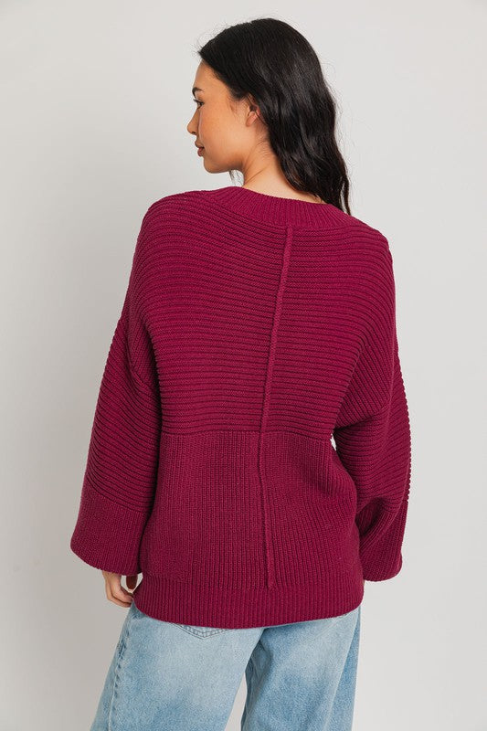 Wine Long Sleeve Knitted Sweater