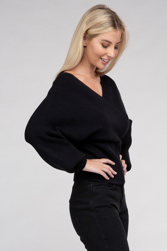 Black Cross Wrap Pullover Sweater