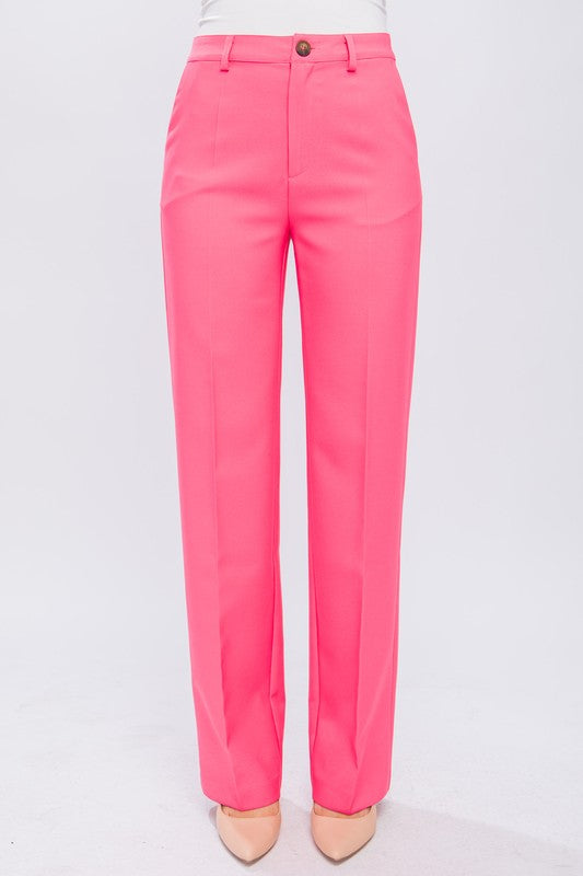 Coral Pink Straight Leg Blazer Pants