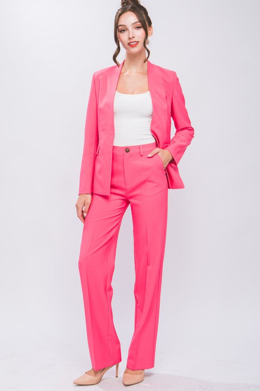 Coral Pink Straight Leg Blazer Pants