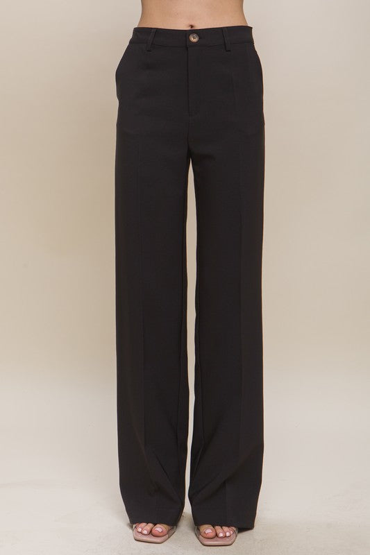 Black Pink Straight Leg Blazer Pants