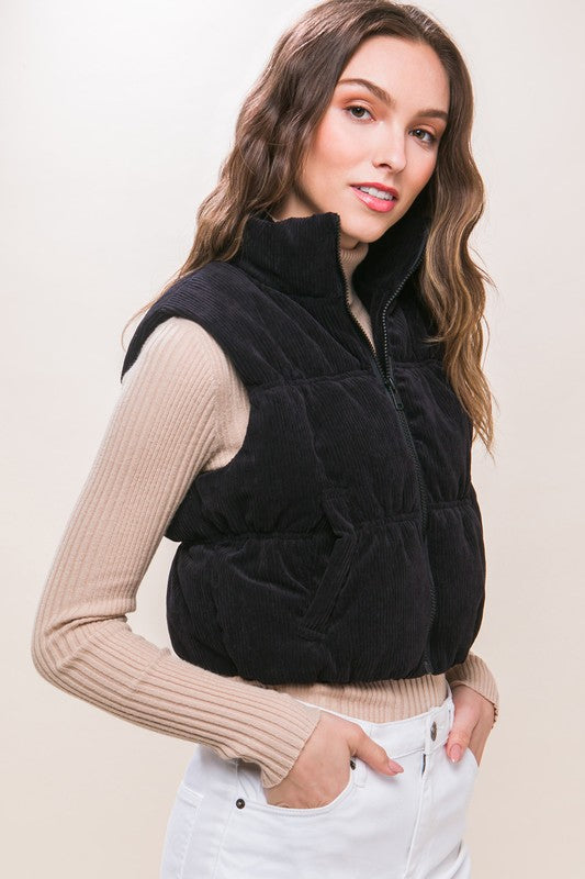 Black Corduroy Puffer Vest