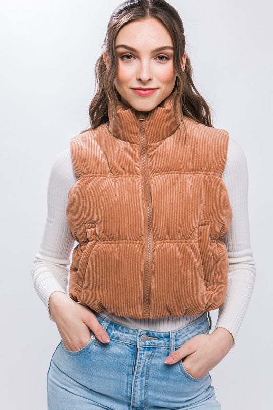 Camel Corduroy Puffer Vest