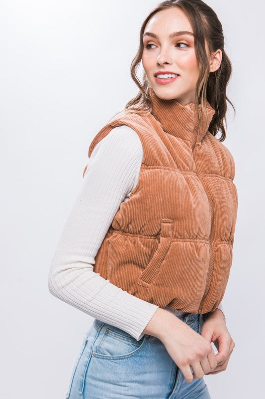 Camel Corduroy Puffer Vest