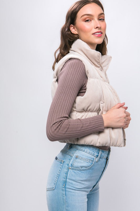 Cream Corduroy Puffer Vest