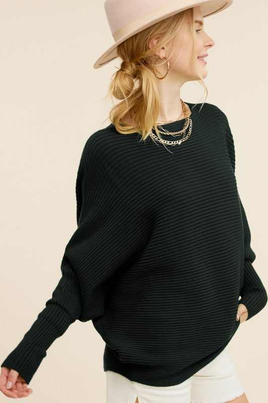 Black Mae Ribbed Oversized Sweater with Balloon Sleeves