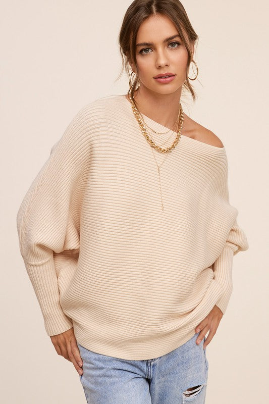 Cream Mae Ribbed Oversized Sweater with Balloon Sleeves