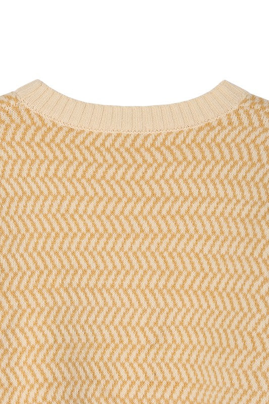 Yellow Herringbone Pattern Crew Neck Sweater