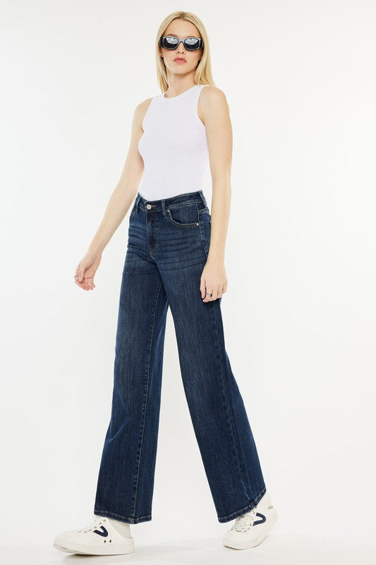 KanCan Dark Wash High Rise Wide Flair Jeans 