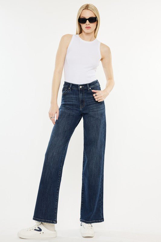 KanCan Dark Wash High Rise Wide Flair Jeans 