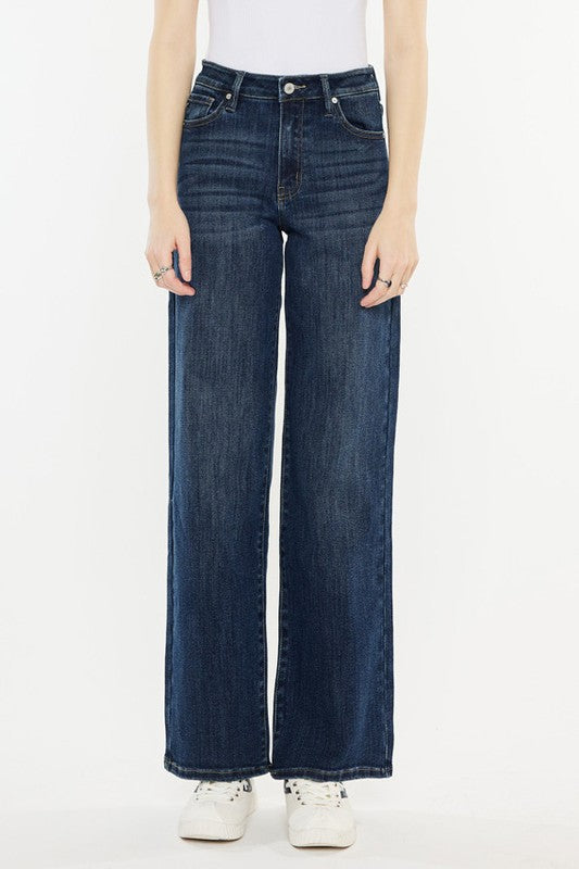 KanCan Dark Wash High Rise Wide Flair Jeans 