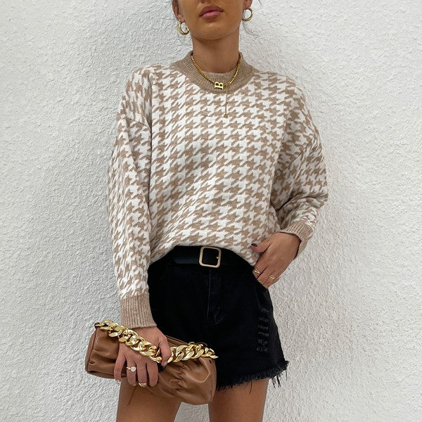 Khaki Pattern Drop Shoulder Sweater