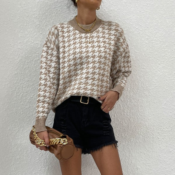 Khaki Pattern Drop Shoulder Sweater