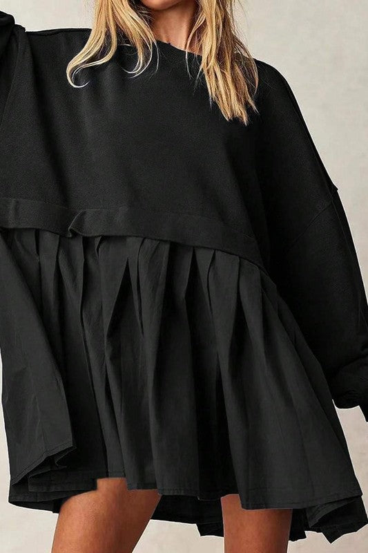 Black Mini Dress with Sweater Top and Long Sleeves