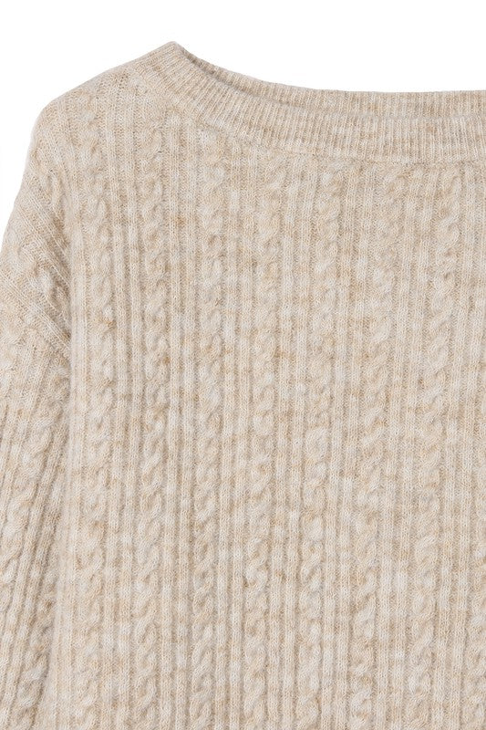 Beige Oversized Cable Sweater 