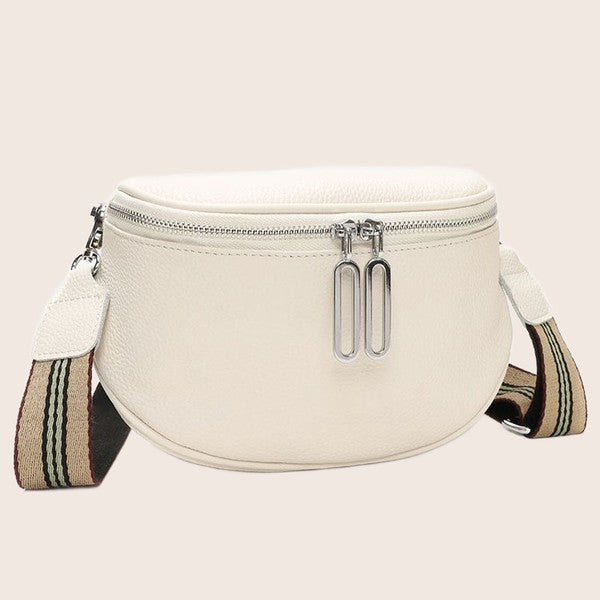 White Jensyn Genuine Leather Sling Crossbody Bag