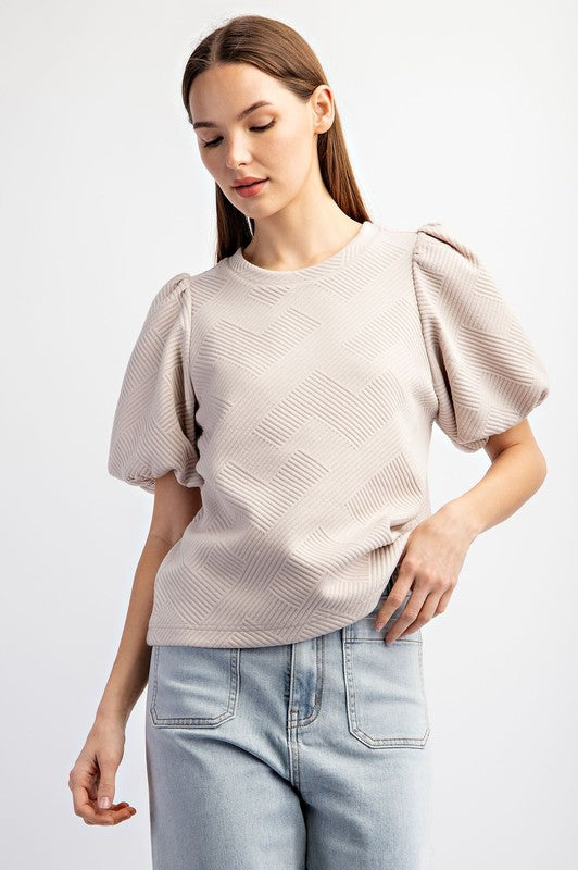 Cream Short Sleeve Puff Sleeve Top 