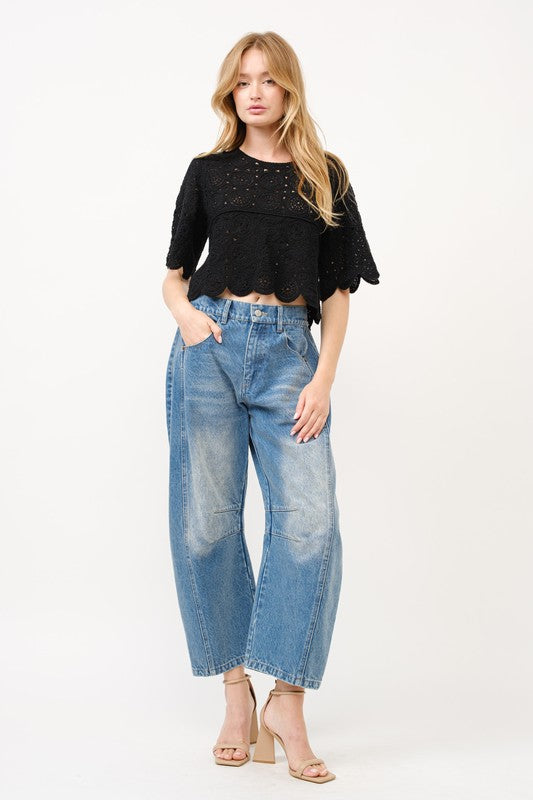 Medium Wash Francine Mid Rise Barrel Jeans