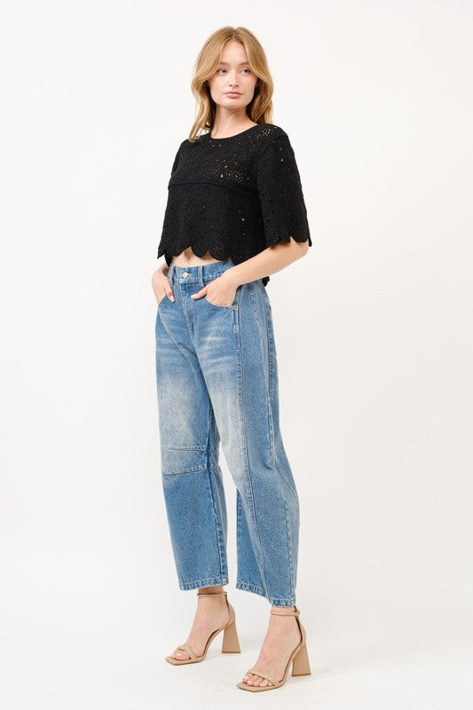 Medium Wash Francine Mid Rise Barrel Jeans