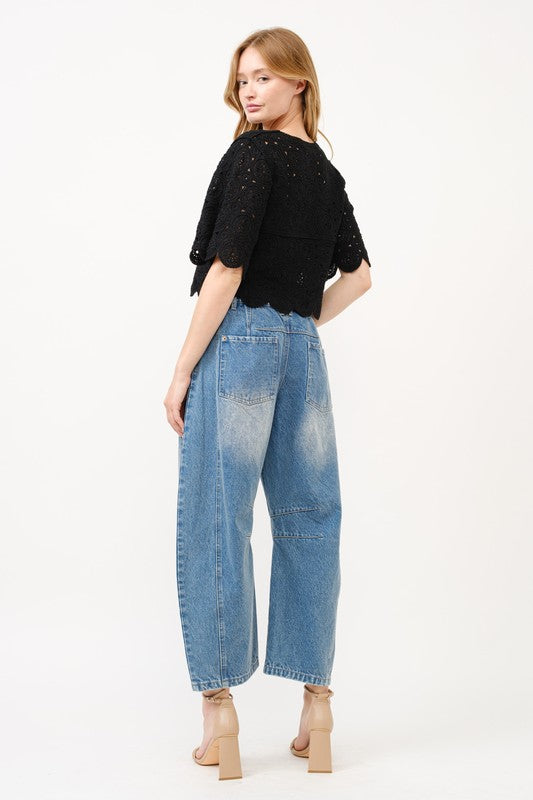 Medium Wash Francine Mid Rise Barrel Jeans