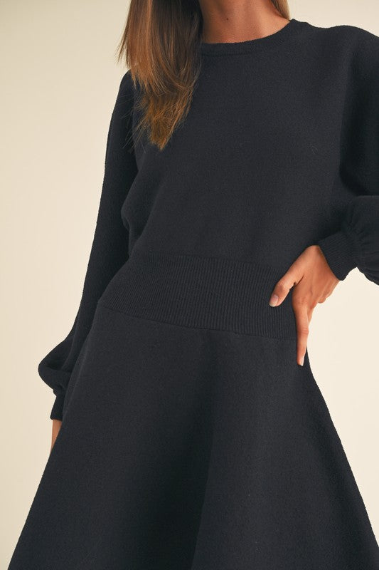 Black Balloon Sleeve Mini Sweater Dress