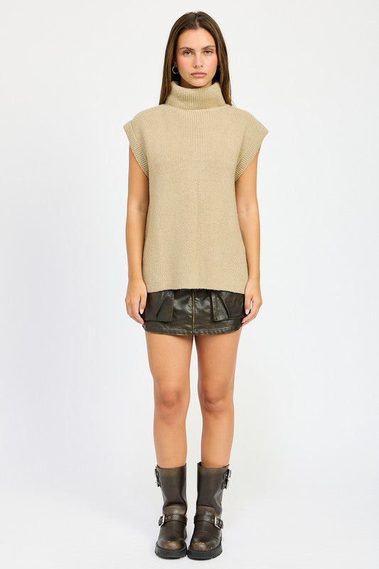 Neutral Sleeveless Turtleneck Top