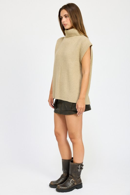 Neutral Sleeveless Turtleneck Top