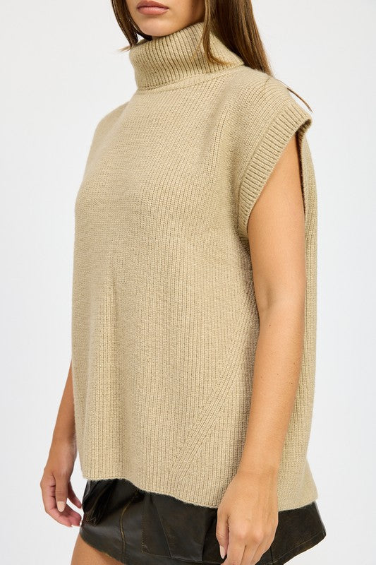 Neutral Sleeveless Turtleneck Top