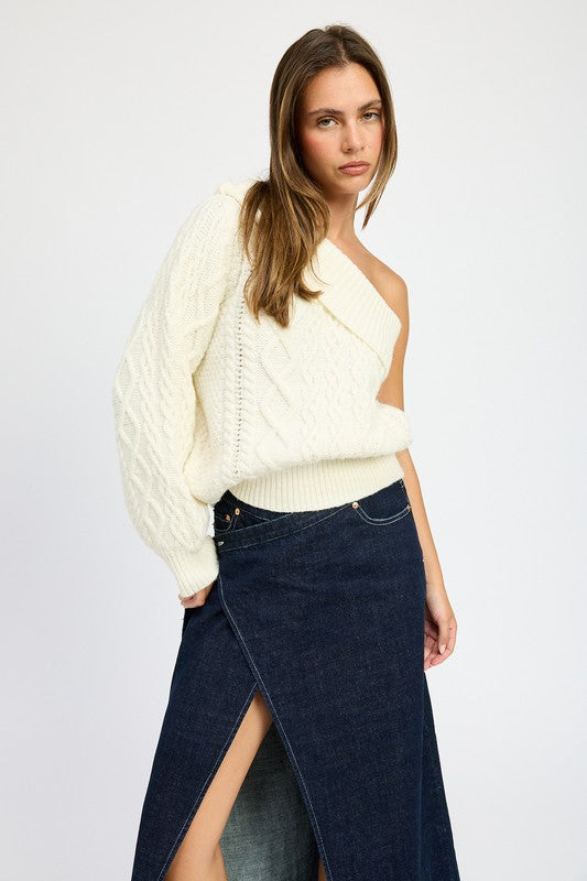 White One Shoulder Knit Sweater