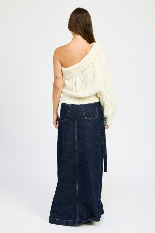 White One Shoulder Knit Sweater